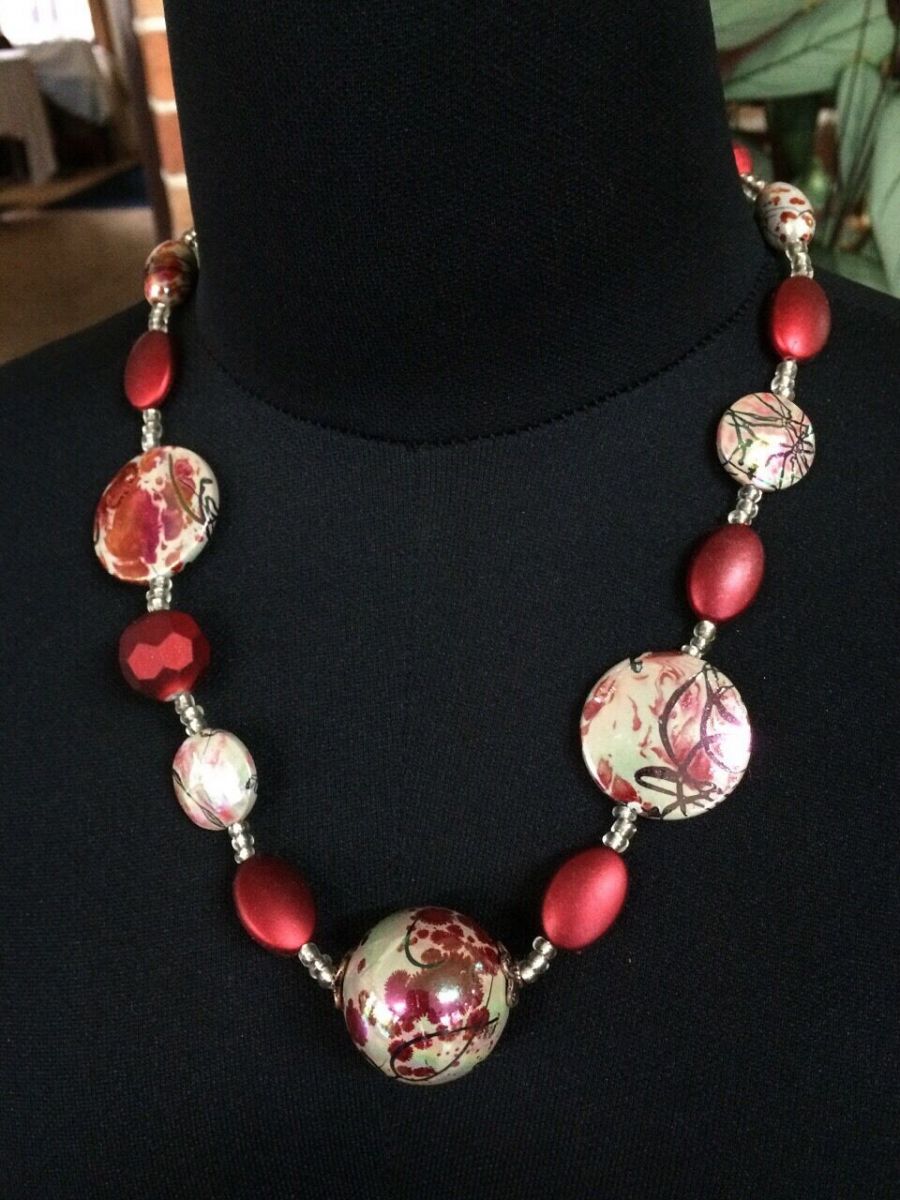 Women's Necklace, Dark Red Beads, Handmade, 54 cm