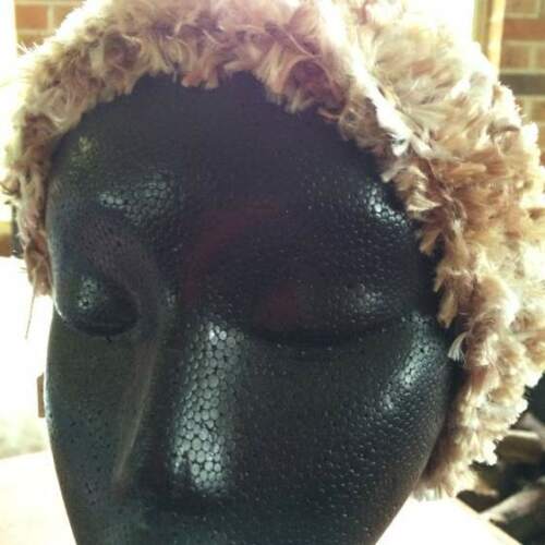 Hat, Knitted, Light Brown Fluffy, Adult Size, Handmade - Brand New