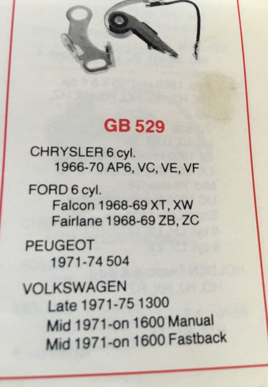 Contact Set - Points, GB529, Chrysler, Ford, Fairlane, Volkswagon - Vintage Part