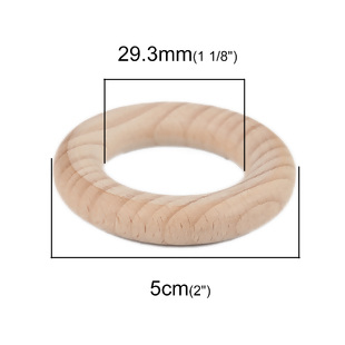 Wooden Rings Round, 50mm, 2pcs, BEECH WOOD