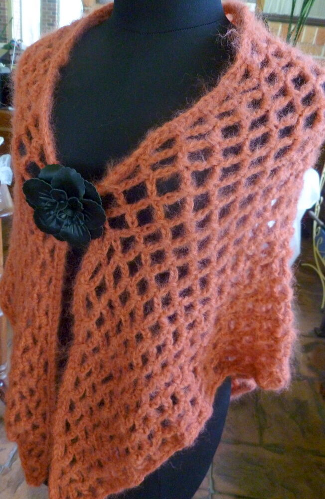 Shawl, Crocheted - Orange/Pinky - pretty, Brand New, Handmade