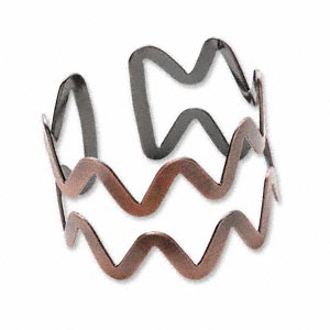 Antique Copper, Cuff Bracelet, Wavy Edge, 28mm wide, 1pc
