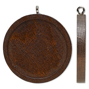 Wood Pendant Setting, Round, 35mm, fits 30mm, 8pcs - Dark Brown
