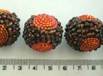 Glass Seed Beaded 22mm wooden bead, Black and Red, 1pc