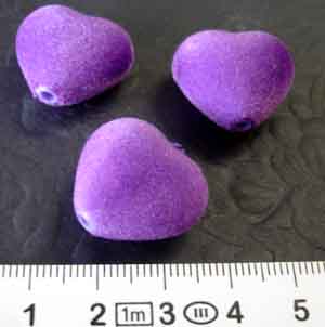 Acrylic Flocked Heart Beads, Purple Flocked 10pcs