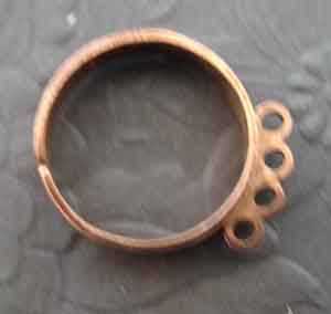 Finger Ring For Charms, 4 loops, antique copper