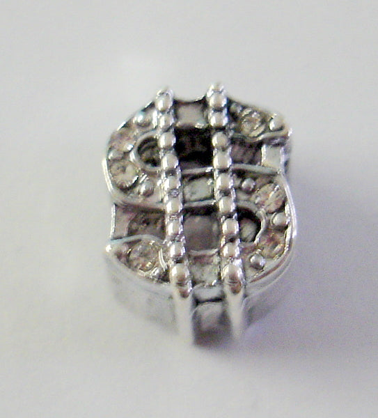 Large Hole Metal Beads, dollar sign, rhinestones, 1pc - bling bling