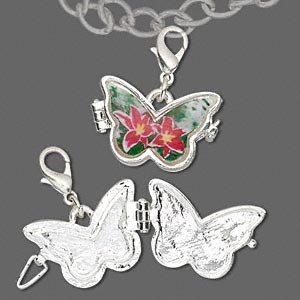 Silver-plated brass Pendant prayer box, 24x15mm butterfly. 1pc