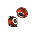 Large Hole Bead, 15mm, Amber & Orange, 2pcs
