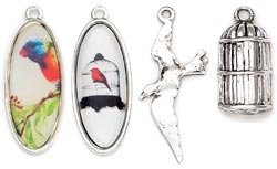 Blue Moon Tokens Metal Charm, Antique Silver Bird 4pc set