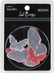 Mirror Butterflies, Clear and Pink, 4pcs