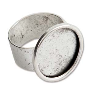 Ring Adjustable, blank casing, 18mm, Antique Silver, 1 pc