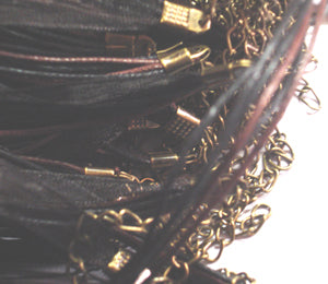 Ribbon and Cord Necklace, Black/ brown  with antique bronze fittings, 20pcs
