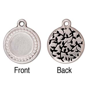 Antique Silver, Picture Frame Round Charm, 20x19mm, 1 pc