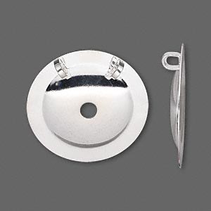 Silver Plated Brass, Button Blank, converter, lead-safe, 25mm domed round with 2 loops. 12pcs