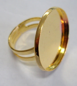 Ring Shank, Adjustable, 22mm, gold plate round bezel, 10pcs