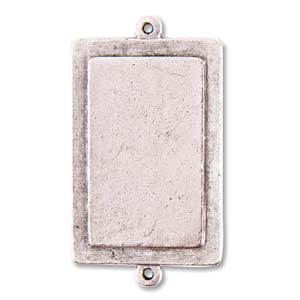 Rectangle Double Sided, Raised and Bezel Tag, Vertical Antique Silver 25 x 38mm, 1 pc by Patera