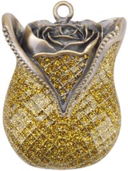 Madame Delphine's Rose Pendant with Gold Glitter, 60mm x 40mm, 1pc