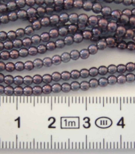 Czech Beads, round 3mm, transparent, amethyst, 12 inch strand