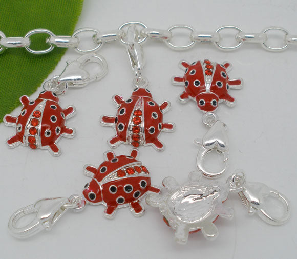 Clip on charm, Ladybug, silver plated, enamel red, 30 x15mm, 1pc