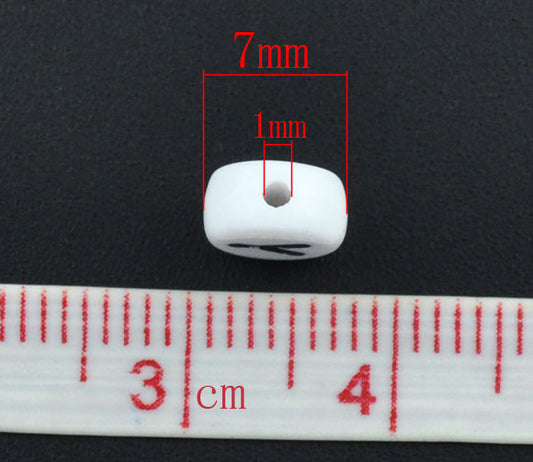 Acrylic White Alphabet/Letter "Y", Coin Spacer Beads, 7mm, 10 pcs