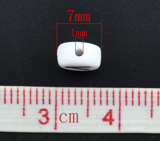 Acrylic White Alphabet/Letter "V" Coin Spacer Beads, 7mm, 10 pcs