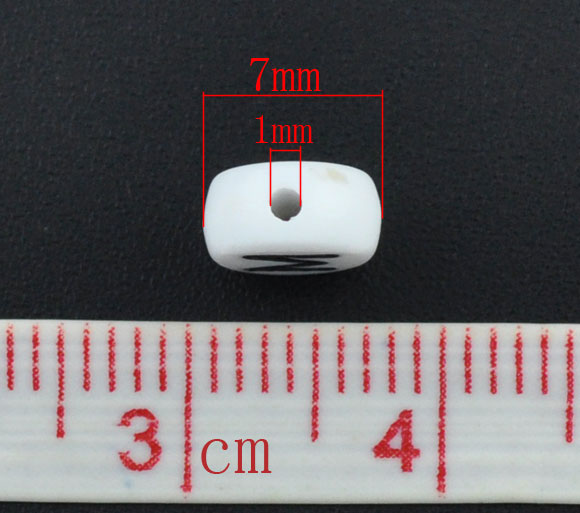 Acrylic White Alphabet/Letter "M" Coin Spacer Beads, 7mm, 10 pcs