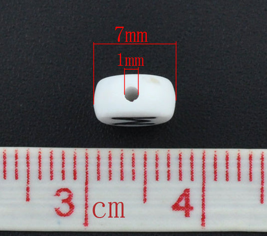 Acrylic White Alphabet/Letter "M" Coin Spacer Beads, 7mm, 10 pcs