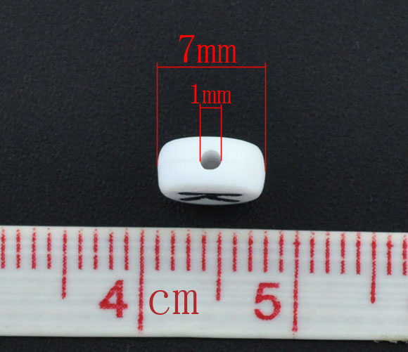 Acrylic White Alphabet/Letter "K" Coin Spacer Beads, 7mm, 10 pcs