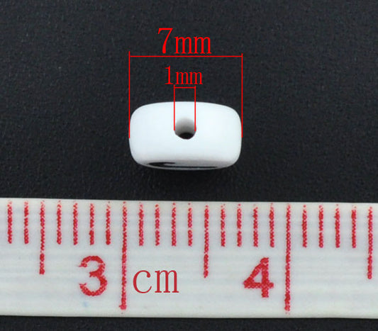 Acrylic White Alphabet/Letter "J" Coin Spacer Beads, 7mm, 10 pcs