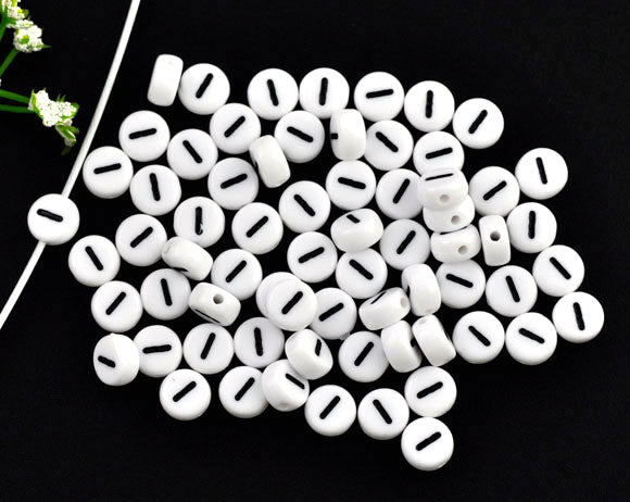 Acrylic White Alphabet/Letter "I" Coin Spacer Beads, 7mm, 10 pcs