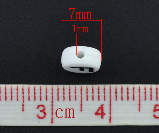 Acrylic White Alphabet/Letter "F" Coin Spacer Beads, 7mm, 10 pcs