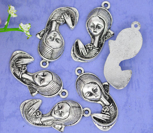 Antique Silver, Pendant, Madonna, 39x18mm, 2pcs