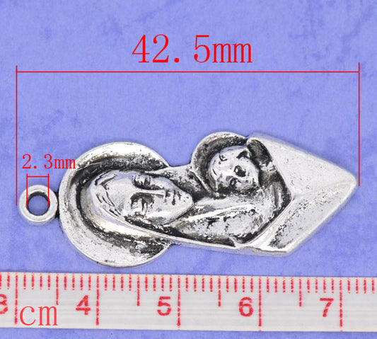 Madonna Charm Pendants, Antique silver, 42.5x16.5mm, 1pc