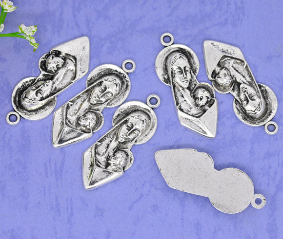 Madonna Charm Pendants, Antique silver, 42.5x16.5mm, 1pc