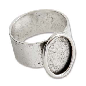 Ring Adjustable, blank casing, 10 x 14mm, oval, Antique silver, 1 pc - Nunn Design