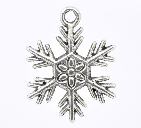 Antique Silver Christmas Snowflake Charm Pendants, 25x19mm, 30pcs