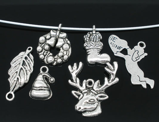 Antique Silver Christmas Mixed Charms,30pcs