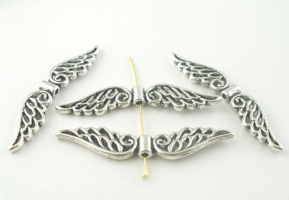 Antique Silver Angel Wings Charm Bead, 53 x10mm, 10pcs
