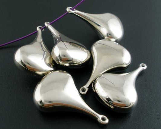 Antique Silver, Acrylic CCB, Teardrop Charms Pendants 37x23mm, 10pcs