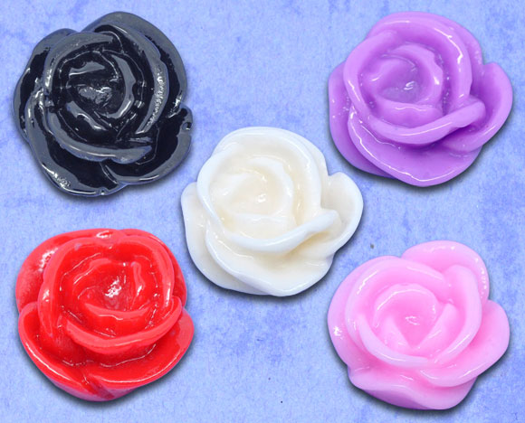Resin Flowers Mixed Cabochons, Resin, 15x7mm, 100pcs