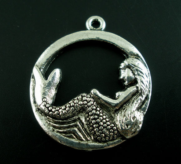 Antique Silver Mermaid Charm, 13 x 20mm, 15 pcs