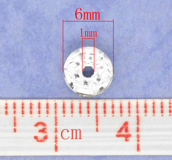 Silver Plated Rondelles Spacer Beads, 6mm 100pcs