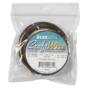 Beadsmith Craft Wire 16ga, Silver Plated Vintage Bronze, round, 5 yards