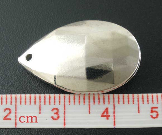 Antique Silver, Acrylic CCB, Pear drop faceted Charms Pendants 25x16mm, 30pcs