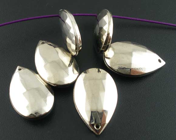 Antique Silver, Acrylic CCB, Pear drop faceted Charms Pendants 25x16mm, 30pcs