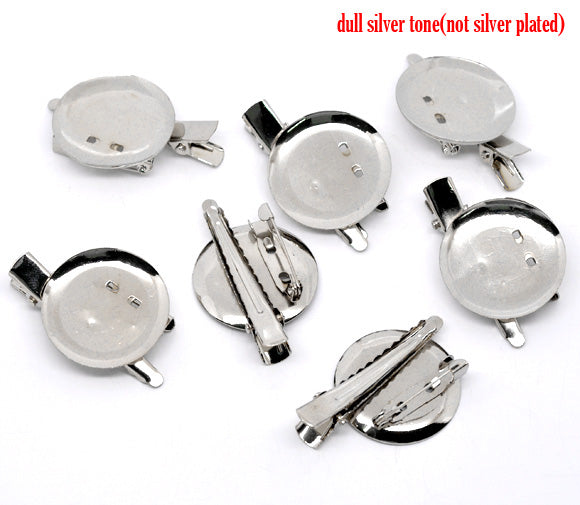 Antique Silver Tone Alligator Prong Clip Brooches with Pin Needle 45x30mm, 20pcs
