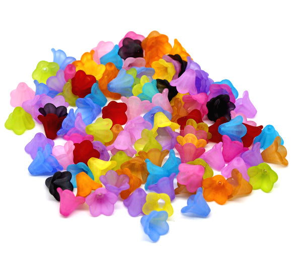 Acrylic Flower Beads, Mixed Colours, 14x10mm, 200 pcs