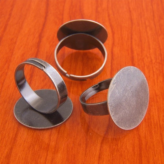 Ring Shank Adjustable, 25mm flat pad, antique silver plate, 1pc