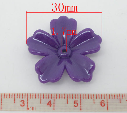 Acrylic Flower Beads, Purple, 30x29mm, 50 pcs